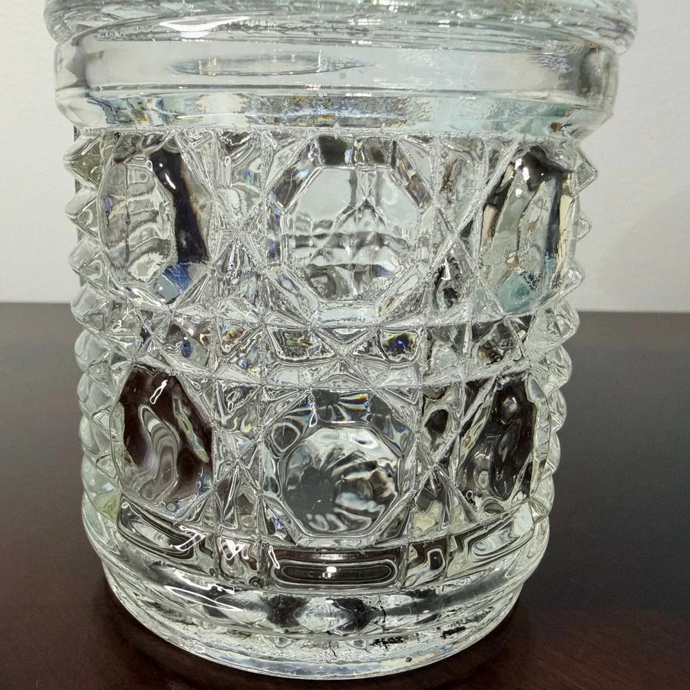 Vintage Federal Windsor Glass Sugar Jam‎ Jar Lid Vanity Button and Cain Pattern